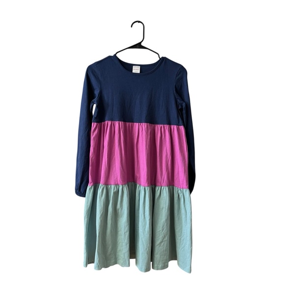 Hanna Anderson Girls Color Block Twirl Dress Size 12 Multi-Color Casual Tiered - Picture 2 of 9